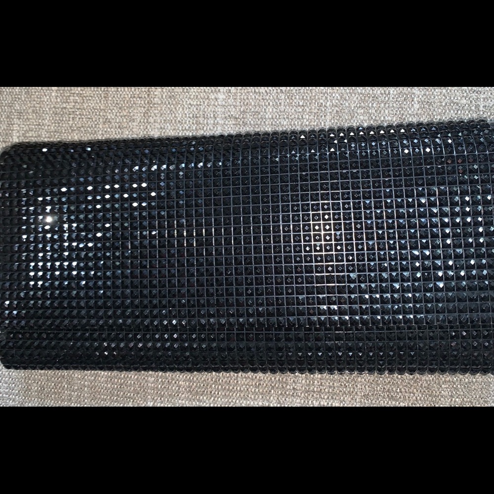Black Evening Bag Clutch Purse - Silver Chain